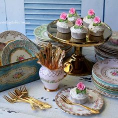 Vintage China Cake Plates & Gold Cake Forks (Silver also available)