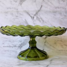 Vintage Forest Green Glass Pedestal - 25cm diameter | $25 | Qty: 2