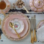 Pink & Gold Entree plates, tea sets, gold cutlery and dinnerware