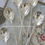 Ornate engraved & scalloped vintage silver spoons for dessert or cake | Quantity: 100