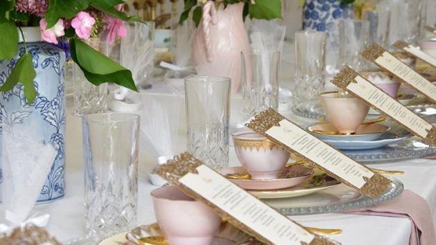 Luxury High Tea Bridal Shower | Pink Teaware, Gold Cutlery from The Vintage Table